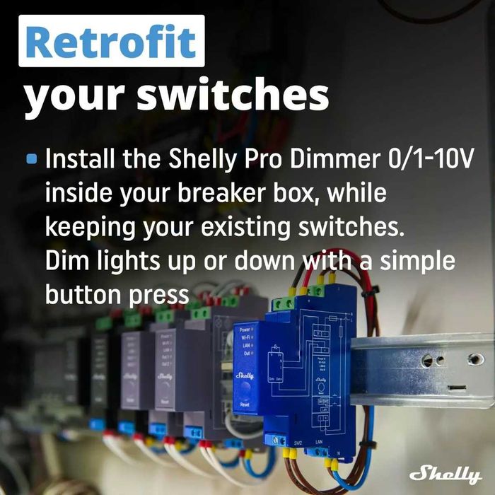 Shelly Pro Dimmer 0/1-10V PM – смарт контролер за осветление с Wi-Fi