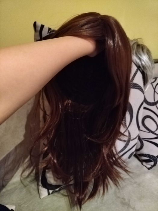 Дълга изкуствена перука кестеняво-червеникав цвят