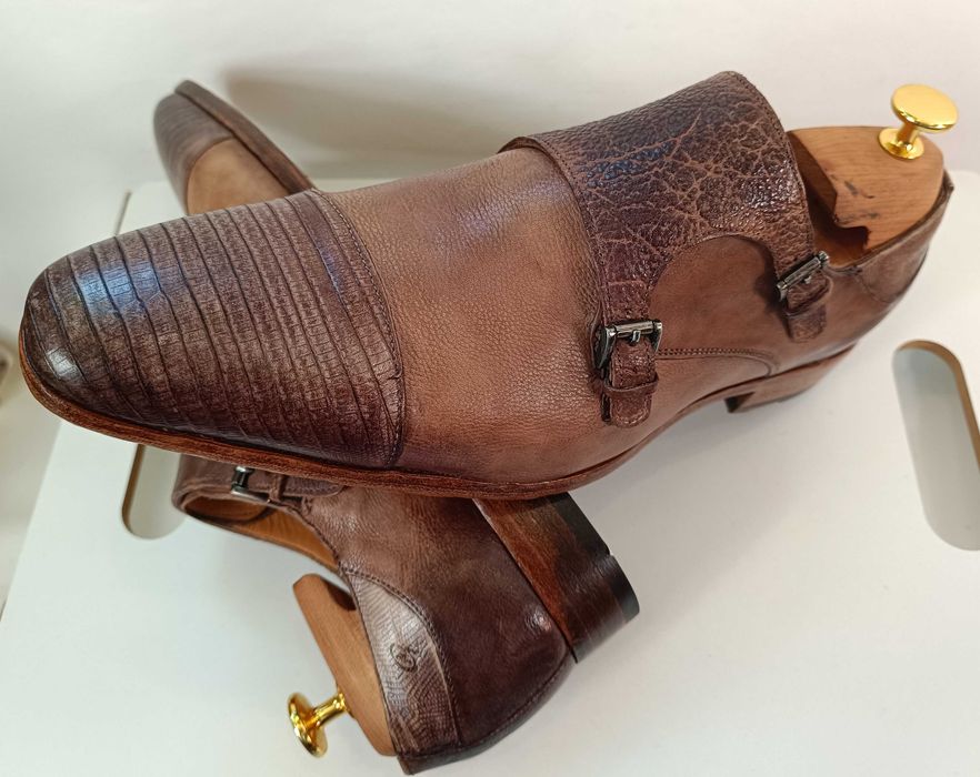 Pantofi monk 43 42.5 42 de lux GREVE NOI lucrati manual piele embosata