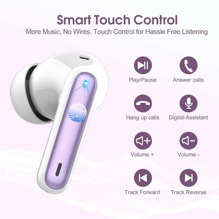 Casti Buetooth Wireless in Ear Csasan J90 PRO Smart Touch Control alb cu violet noi sigilate
