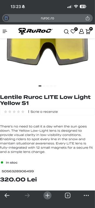 Lentile Ruroc LITE Low Light Yellow S1