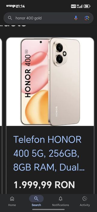 Honor 400 5G | 256 GB | Gold | Ca nou | Accesorii incluse
