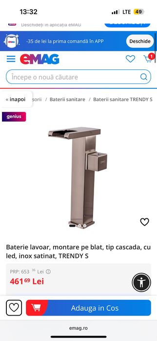 Baterie lavoar inalta