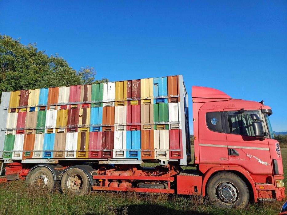 Vand Scania L400 cu container prelata + container albine (pavilion)