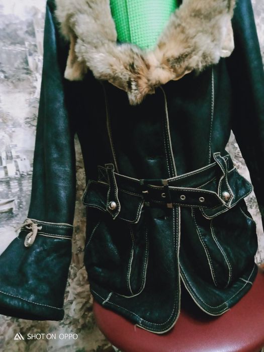 Дублёнка кожа, мех волк