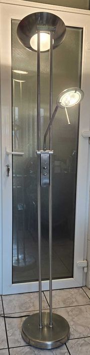 Lampă de podea din inox cu lampă de citit incluzând și dimmer