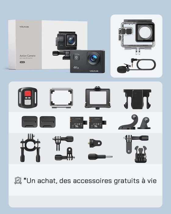 Екшън камера WOLFANG GA100 4K 30 FPS.  20MP WiFi, 32GB MicroSD