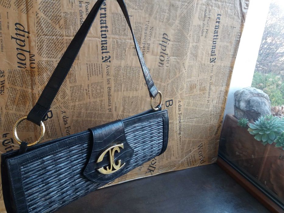 дамска чанта,Roberto Cavalli-малка парти чанта-естествена кожа