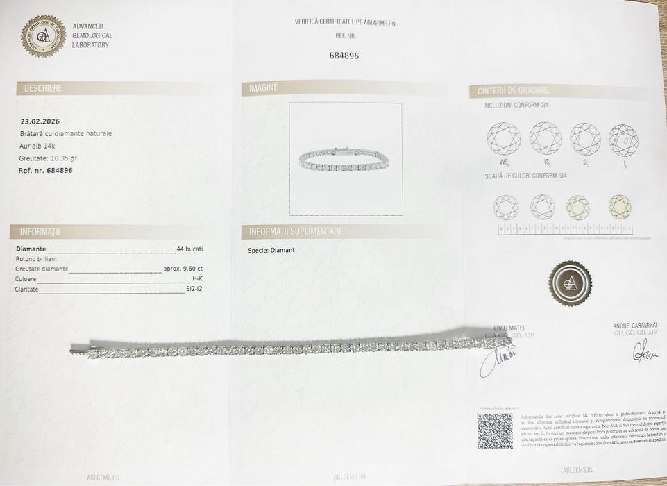 Bratara tennis din aur 14k cu diamante naturale 9.60CT