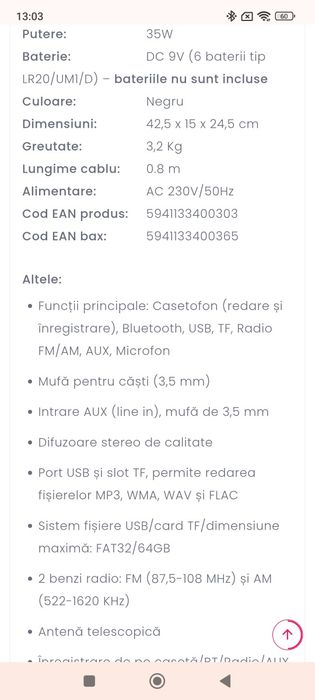 Casetofon,bluetooth,radio Fm/AM