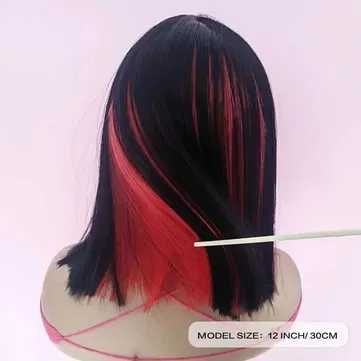 Ефектна боб каре черна червена перука два цвята на път