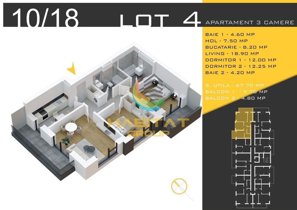 Apartament 3 camere -  Pallady