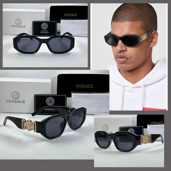 Слънчеви Очила Versace Sunglasses Правоъгълни Черни Версачи УВ400 гр