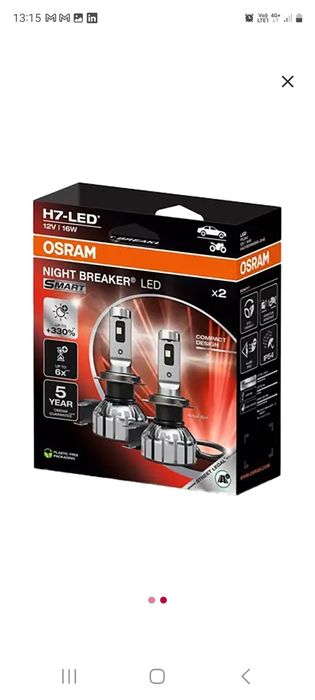 Set becuri auto OSRAM Night Breaker Smart LED, H7, 6000K, 16W, 2 buc,