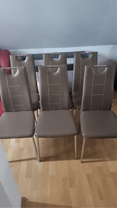 Set 6 scaune dining moderne, piele ecologică și picioare metalice