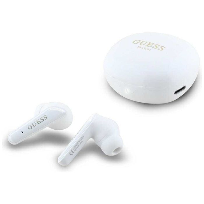 Guess Glossy Classic Logo In ear Bluetooth хендсфри Слушалки с Кутийка за Зареждане Бял