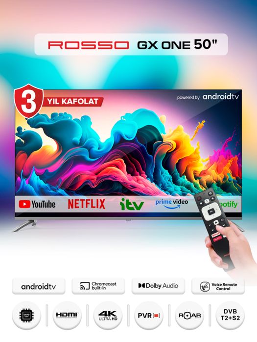 Televizor ROSSO GX ONE 50” 4K ovozli qidiruv bilan masofadan boshqaris
