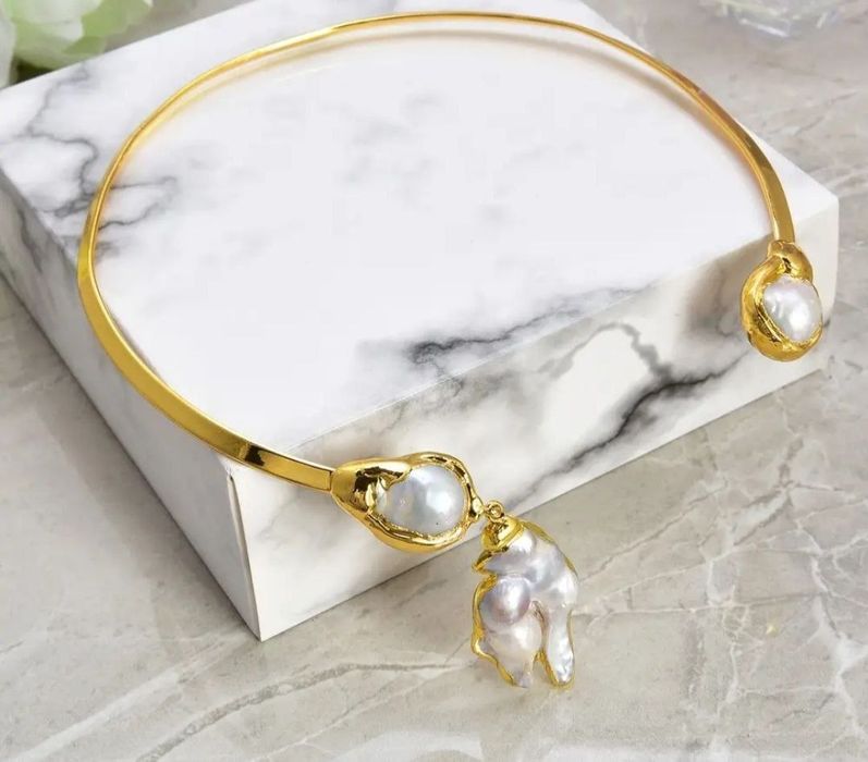 Чокер натуральный жемчуг позолота 18к