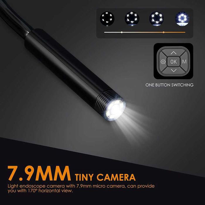 Камера ендоскоп BIGSTREN, 5 м, Full HD LCD дисплей 4.3", 1700 mAh