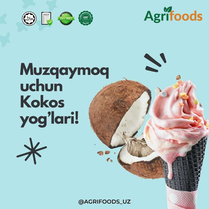 Музқаймоқ ишлаб чиқарувчилар учун кокос ёғлари.