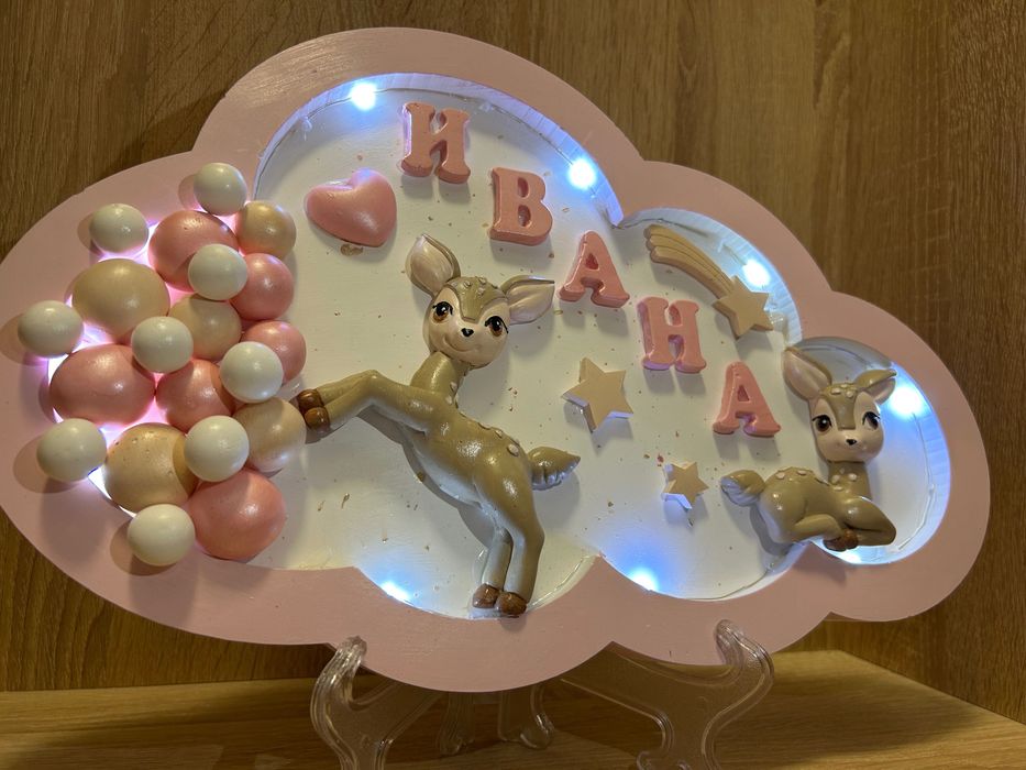 Ръчноизработена лампа облаче за стена и на стойка със сърнички Бамби