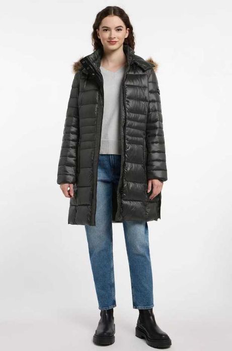 Geaca jacheta lunga 36 S M de lux Frieda & Freddies puf si pene blana