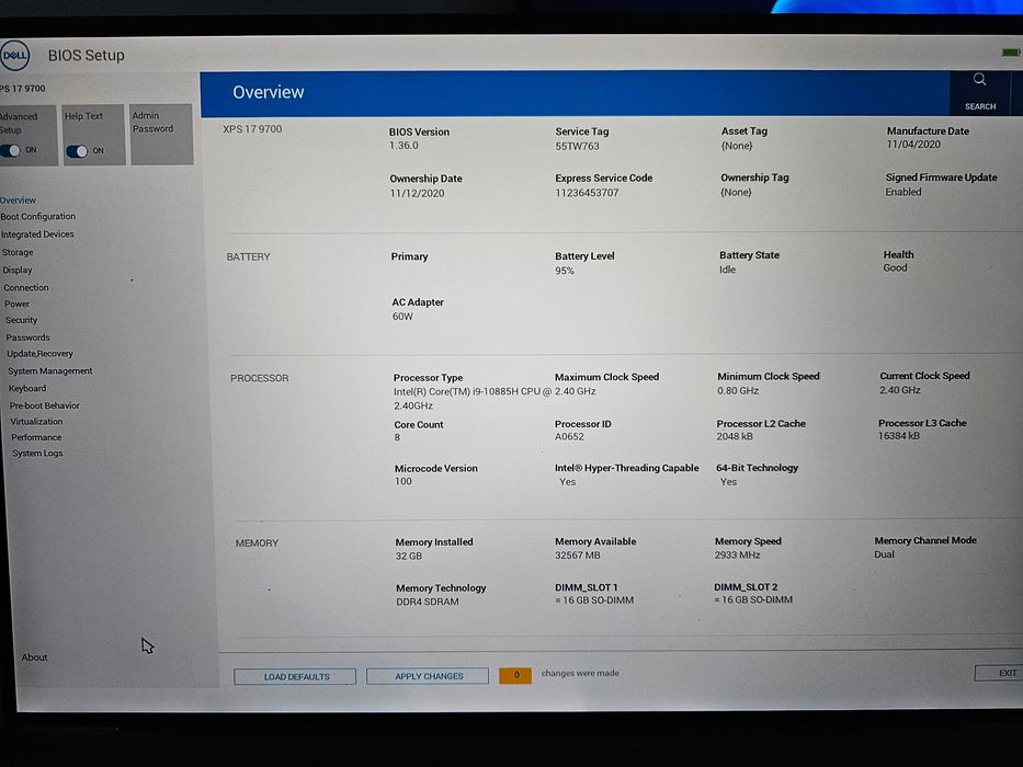 Лаптоп dell xps 17 9700 i9 10885h 32gb rtx 2060