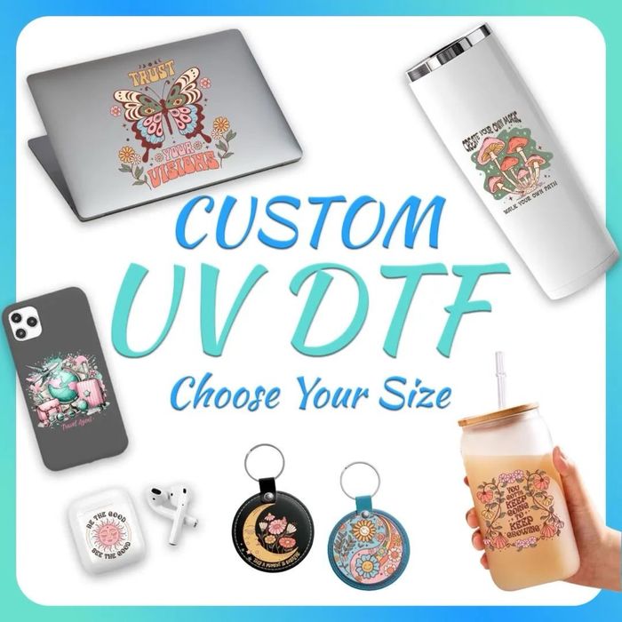 Uv DTF nakleyka, shaffof nakleykalar