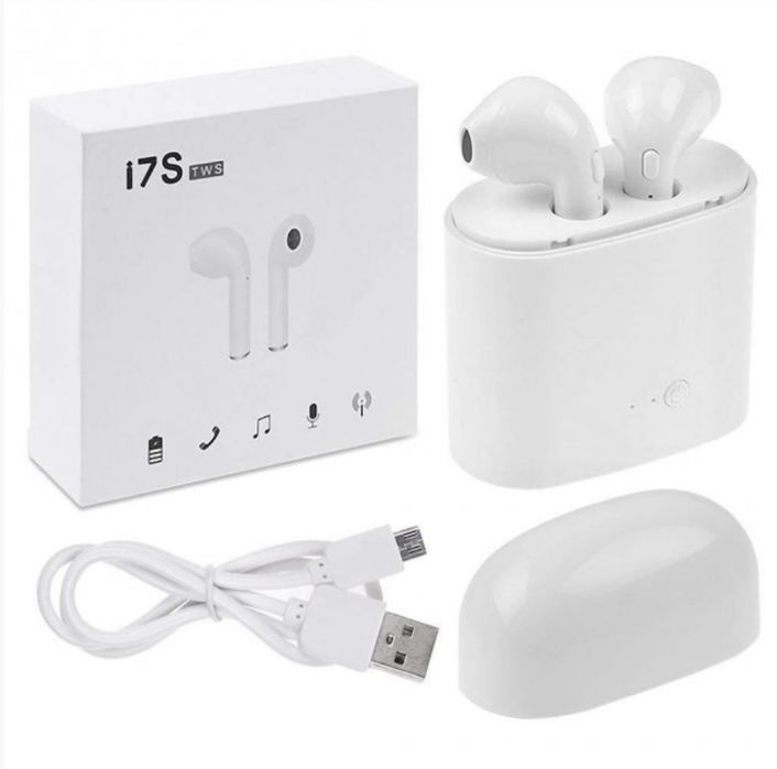 Безжични слушалки i7s TWS, Тапи, Блутууд, Стерео звук, Докинг кутия