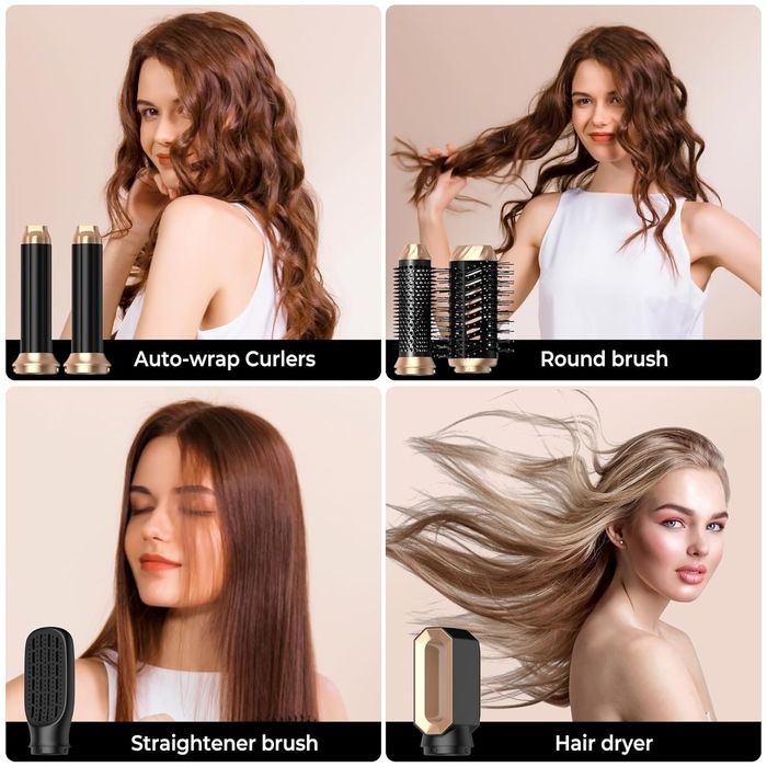 Стилизатор за коса 6в1, йонен сешоар, изправяне, въздушна маша къдрици