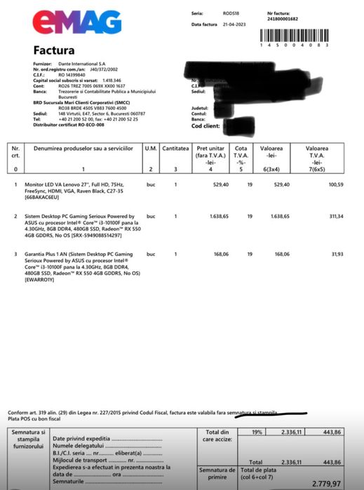 Unitate Gaming Pc Intel i3 10100F 8Gb Ddr4 RX550 4Gb Ssd480Gb Garantie