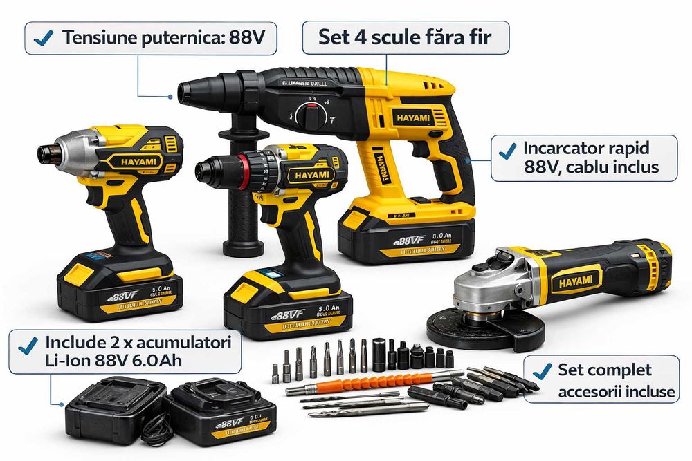 Set de Scule Fara Fir Hayami 88V 4 Piese Profesional