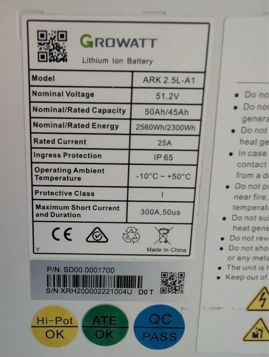 4 Baterii Growatt 48v/2.5kw ARK 2.5L-A1
