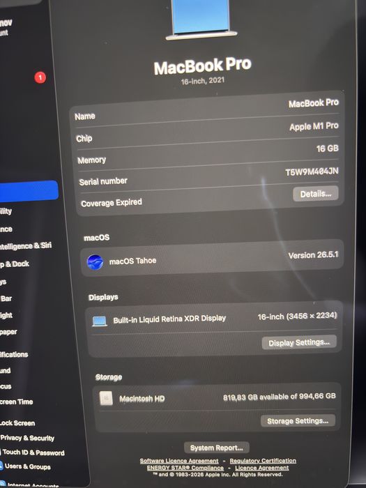 MacBook Pro 16” M1 Pro – 16GB RAM / 1TB SSD