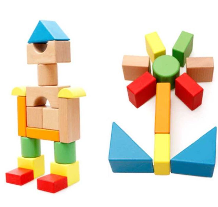 Дървени Цветни Кубчета Конструктор 32 части Строител Сортер