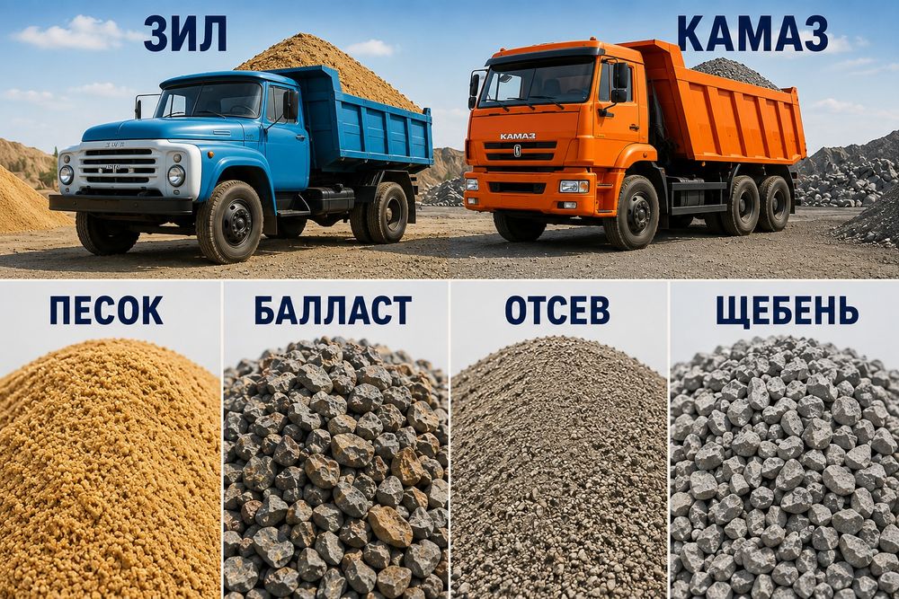Песок, балласт, отсев, щебень