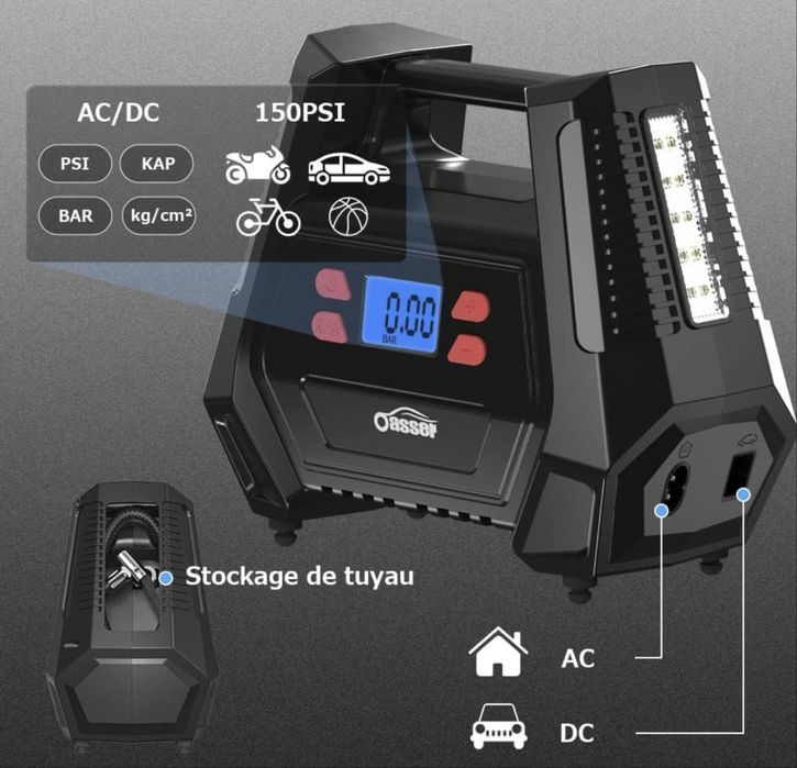 Компресор за кола, преносим въздушен компресор 12v 220V,