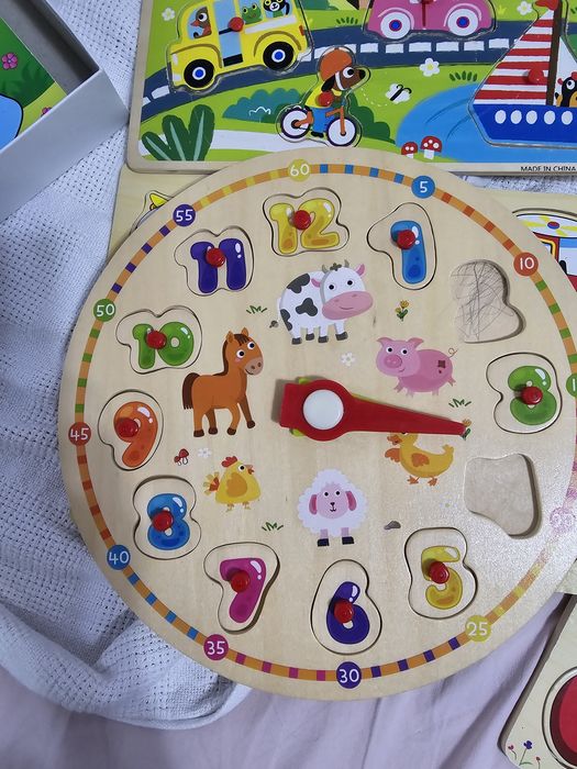 Set lot jucarii puzzle ceas lemn