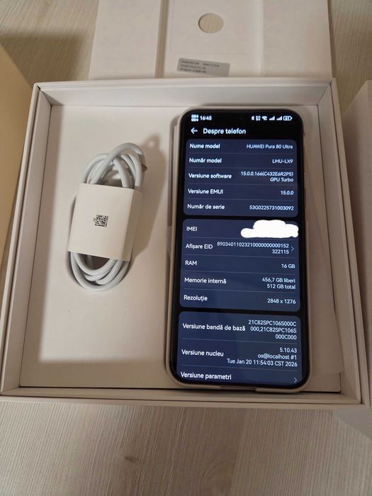 Huawei Pura 80 Ultra 512GB Gold - Full Box - Garanție RO- Impecabil