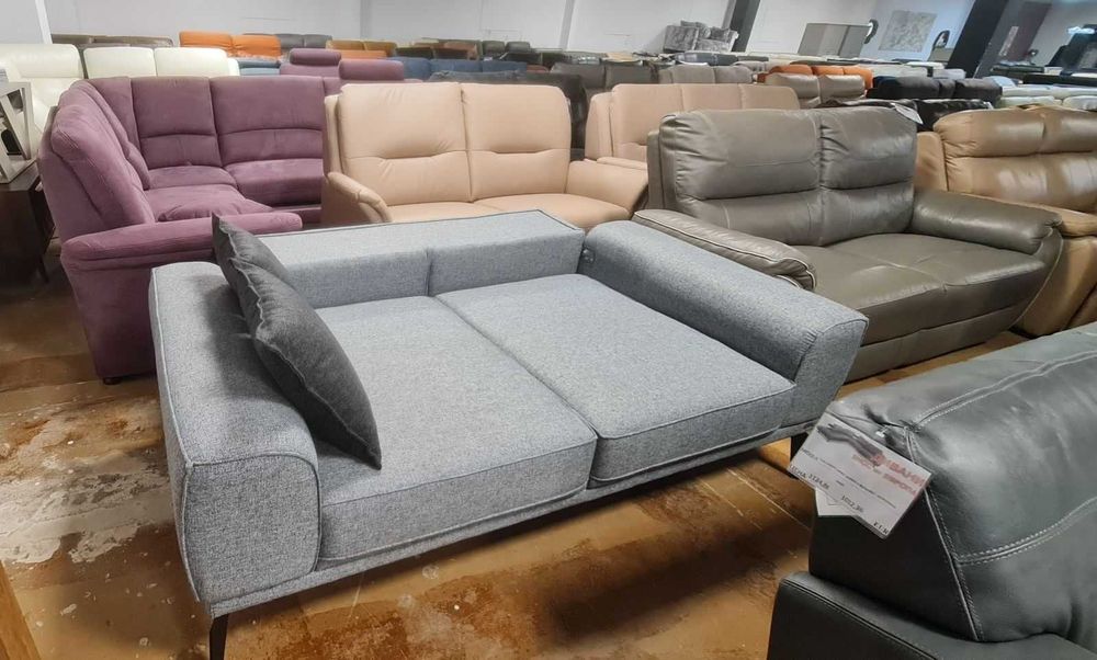 Сив диван от плат двойка с функция сън