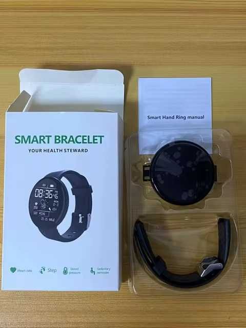 Смарт часовник D18, Bluetooth, Съобщения, Крачки, Спортни режими,Черен