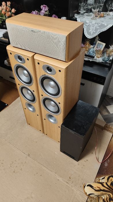 Тонколони Jamo + ресивър Sony + субуфер Panasonic