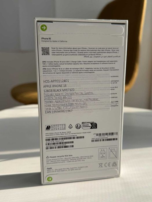 Apple iPhone 16 128GB 5G Black Sigilat Full Box Garanție 12 Luni