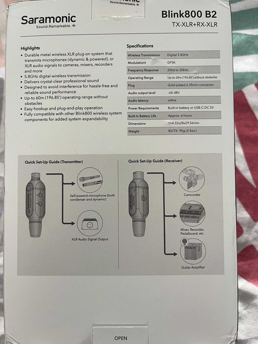 Saramonic Blink 800 B2 5.8GHz Wireless XLR система