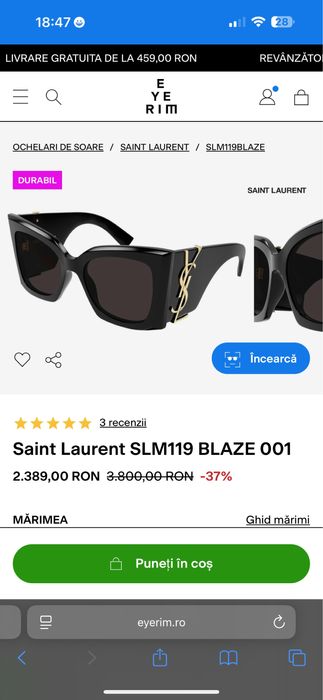 Ochelari dama originali Yves Saint Laurent Cat Eye  Monogram SL M119