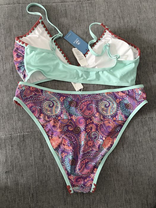 CUPSHE bikini două piese decolteu în V tiv croșetat margine contrast – Aqua L
