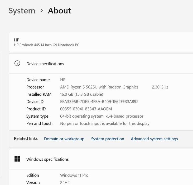 Лаптоп HP Probook 445 G9 с 6-ядрен Ryzen 5-5625U и 14'' FHD 256/16GB