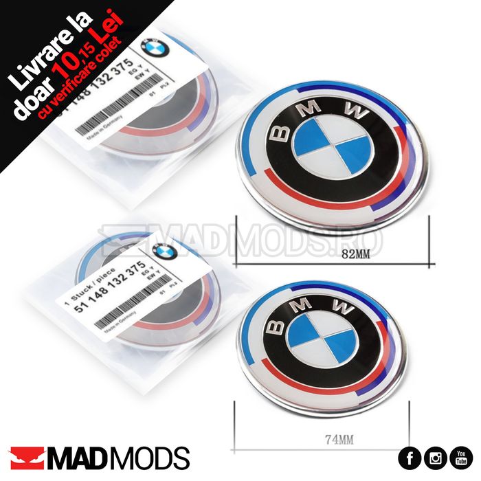 Embleme aniversare BMW 82 74 45mm capota portbagaj seria 1 2 3 4 5 6 7