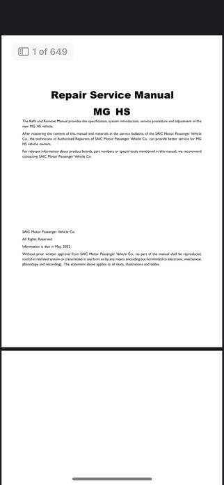 Manuale service/reparatii MG EHS 2021-2023