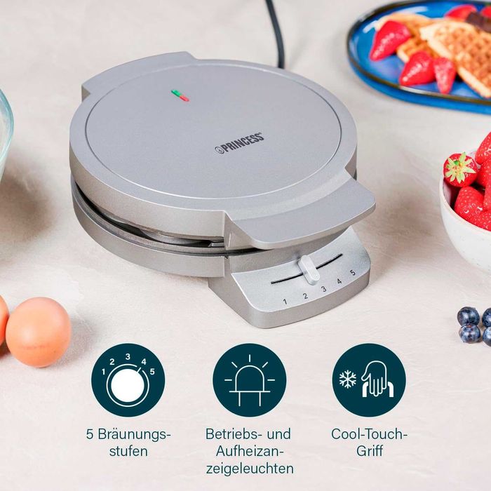 Гофретник Princess 132380, Регулируем термостат, Сив, 5 гофрети, 1200W